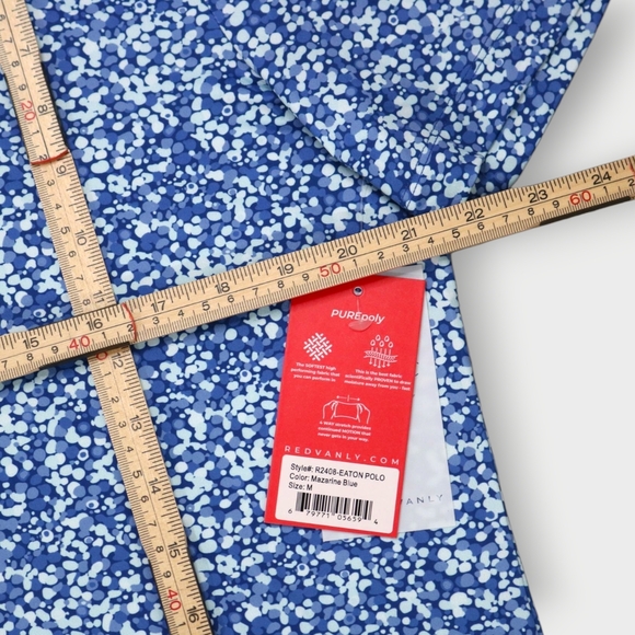 Redvanly Polo Shirt Mens Medium Blue Mazarine Blue Water Print Golf Athletic - Picture 9 of 12